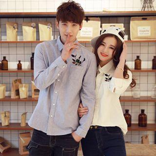 Couple Matching Embroidered Leaves Shirt