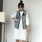 3/4-sleeve A-line Dress / Buttoned Tweed Vest