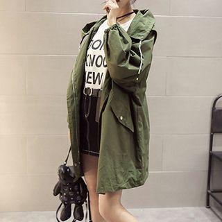 Hooded Lettering Drawstring Waist Jacket