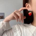 Strawberry Resin Dangle Earring 1 Pair - Ear Studs - Green & Red & Transparent - One Size