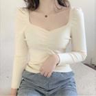 Long-sleeve Square-neck Ruched Top