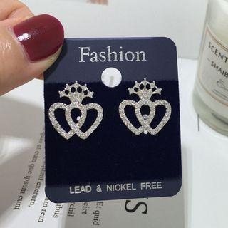 Crown Rhinestone Sterling Silver Earring 1 Pair - 925 Silver - Earring - Silver - One Size