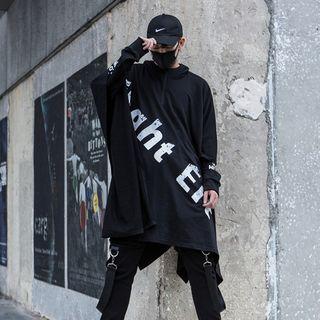 Oversized Lettering Half-zip Cape Hoodie Black - One Size