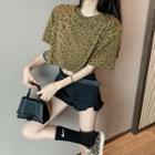 Round Collar Print Leopard Top As Shown In Figure - One Size