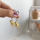 925 Sterling Silver Bear Safety Pin Dangle Earring E178 - 1 Pcs - Gold - One Size