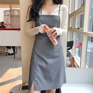 Spaghetti Strap Cross Back A-line Dress Gray - One Size