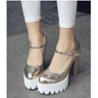 Platform High Heel Glittered Mary Jane Shoes