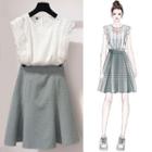 Set: Sleeveless Blouse + Gingham A-line Skirt