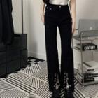 Chain Detail Front-slit Bootcut Jeans