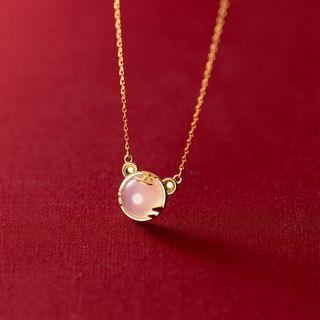 Tiger Faux Gemstone Pendant Sterling Silver Necklace Necklace - S925 Silver - Gold - One Size