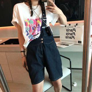 One-shoulder Denim Jumper Shorts / Pants