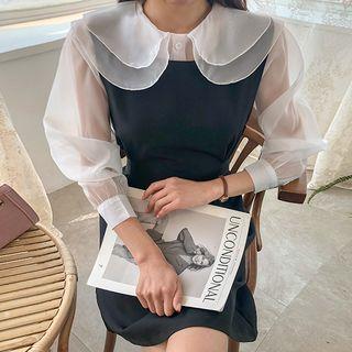 Set: Capelet Sheer Blouse + Sleeveless Dress Black - One Size