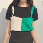 Mock Two-piece Panel Short-sleeve Knit Top