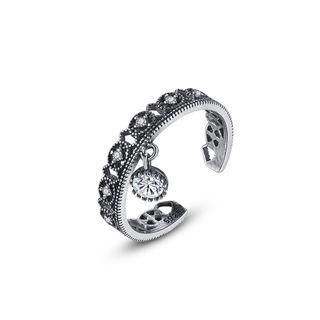 925 Sterling Silver Fashion Elegant Hollow Geometric Texture Cubic Zirconia Adjustable Open Ring Silver - One Size