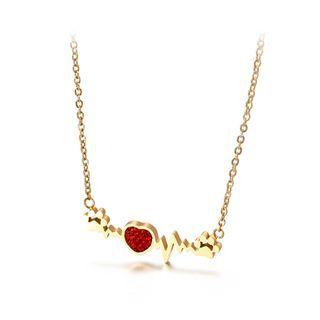 Fashion And Cute Plated Gold Heart-shaped Paw 316l Stainless Steel Necklace With Red Cubic Zirconia Golden - One Size