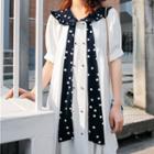 Elbow-sleeve Polka Dot Paneled Double Breasted A-line Dress