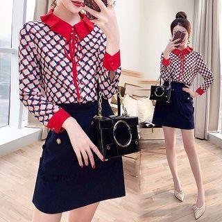 Set: Patterned Shirt + A-line Skirt