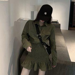 Long-sleeve Cargo A-line Mini Dress