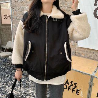 Fleece Lined Zip Jacket Black & White - One Size