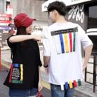 Couple Matching Striped Applique Elbow Sleeve T-shirt