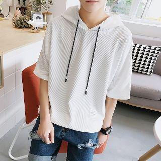 Elbow-sleeve Drawstring Hoodie