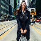 Furry Trim Lettering Hooded Long Padded Coat