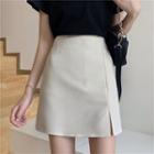 Plain High Waist Slit Pencil Skirt