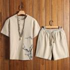 Set: Short-sleeve Embroidered Frog Buttoned T-shirt + Shorts