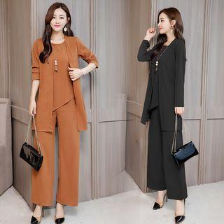 Set: Sleeveless Top + Long Jacket + Dress Pants