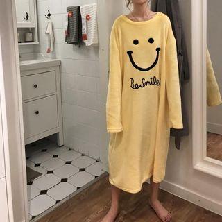 Smiley Print Midi Sleep Dress With Eye Mask