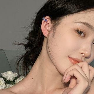 Gemstone Ear Cuffs 1 Pair - Silver - One Size