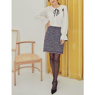 Plus Size Bow-front Frill-collar Blouse