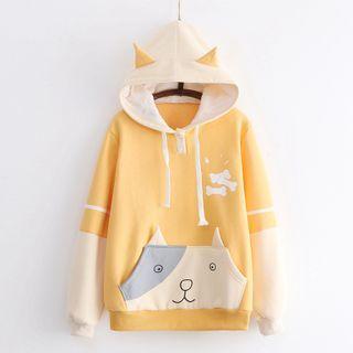 Color-block Pocket-detail Fleece-lined Hoodie