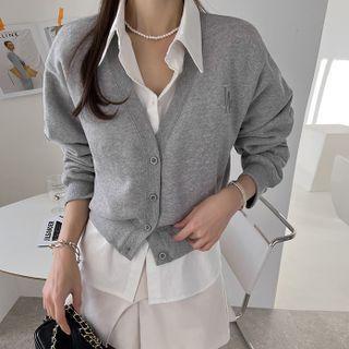 Fleece-lined Letter-embroidered Cardigan