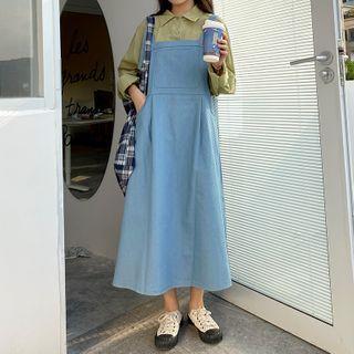Midi A-line Denim Jumper Dress Blue - One Size