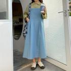 Midi A-line Denim Jumper Dress Blue - One Size