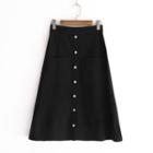 Button-detail Midi A-line Skirt Black - One Size