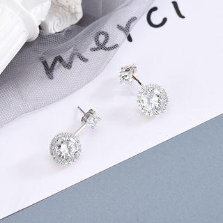 925 Sterling Silver Rhinestone Dangle Earring 1 Pair - Es922 - Platinum - One Size