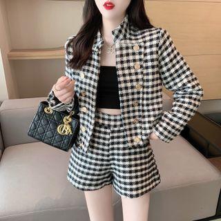 Plaid Double-breasted Jacket / Shorts