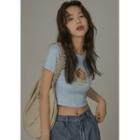 Angel Print Crop T-shirt Blue - One Size