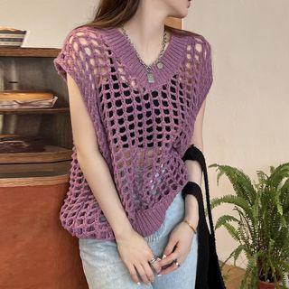 Sleeveless Crochet Knit Top Purple - One Size
