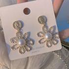 Faux Pearl Flower Dangle Earring 1 Pair - Silver Stud Earrings - Gold & White - One Size