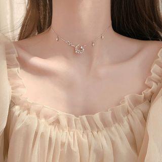 925 Sterling Silver Rhinestone Moon Choker Silver - One Size