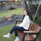 Round-neck Appliqu -sleeve Pullover