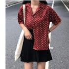 Mini Pleated A-line Skirt / Short-sleeve Dotted Shirt
