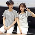 Couple Matching Short-sleeve Striped T-shirt / Shorts / Jumper Dress