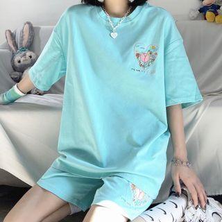 Elbow-sleeve Embroidered T-shirt / Shorts