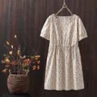 Floral Short-sleeve A-line Dress Floral - Off White - One Size