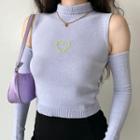 Sleeveless High-neck Heart Knit Tank Top