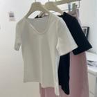 Short-sleeve Irregular Neckline T-shirt